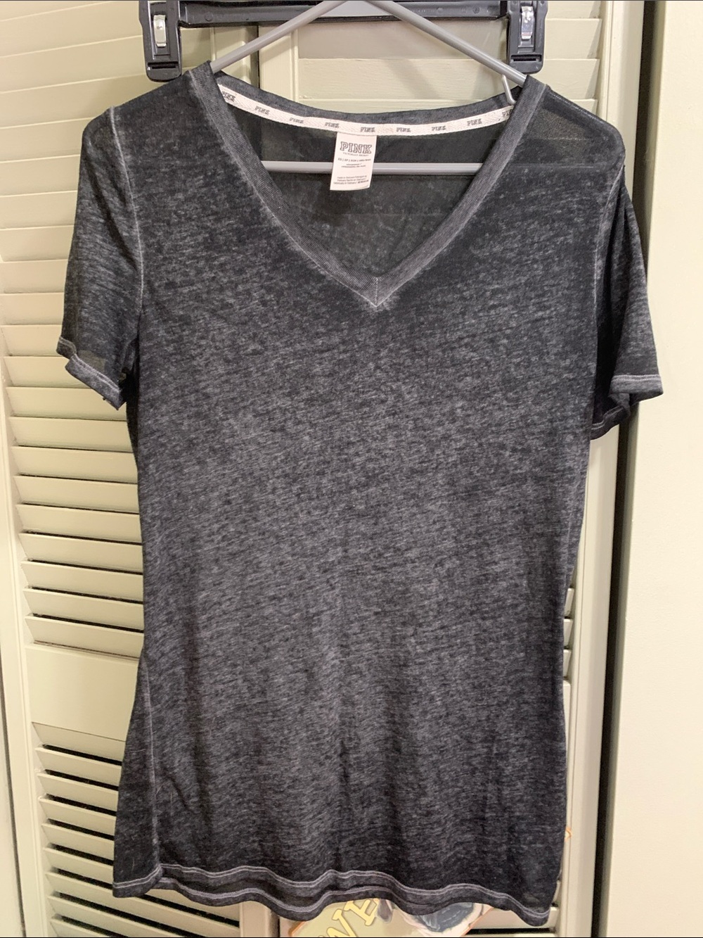 PINK Victoria's Secret Women's Washed Charcoal see threw V-Neck Tee